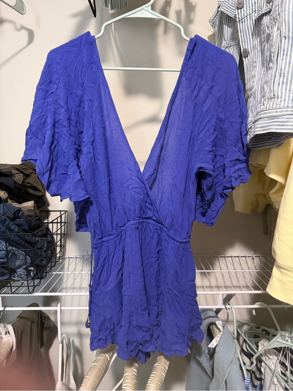 Free People Royal Blue V-Neck Beach Romper